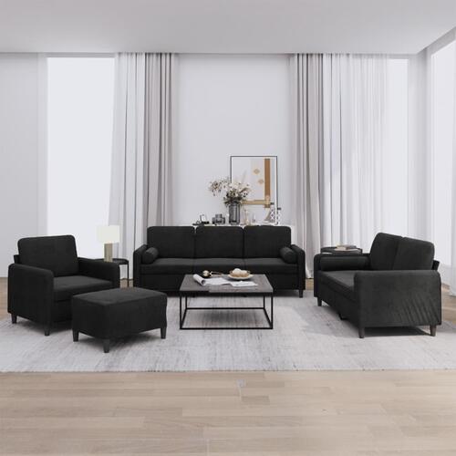 Sofasæt 4 dele med puder velour sort