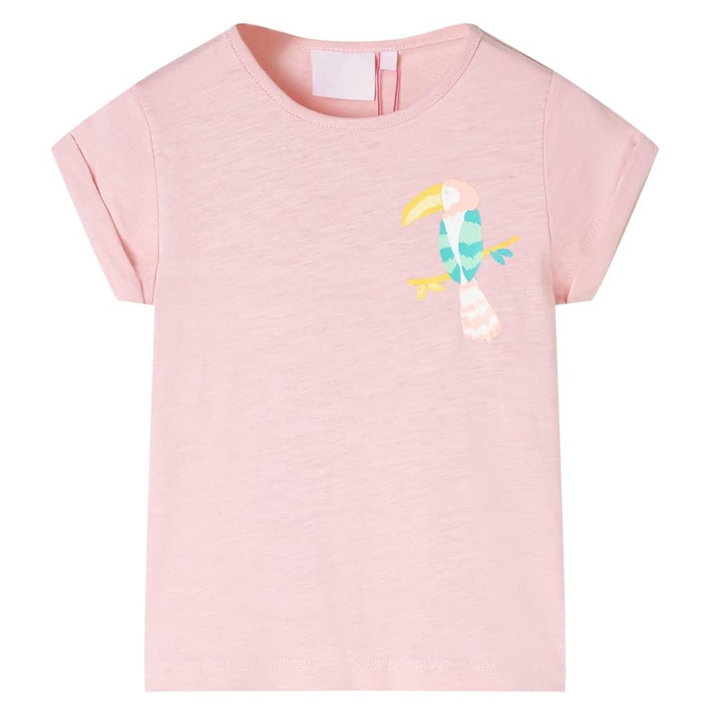 T-shirt til børn str. 140 - lyserød med papegøjeprint billede