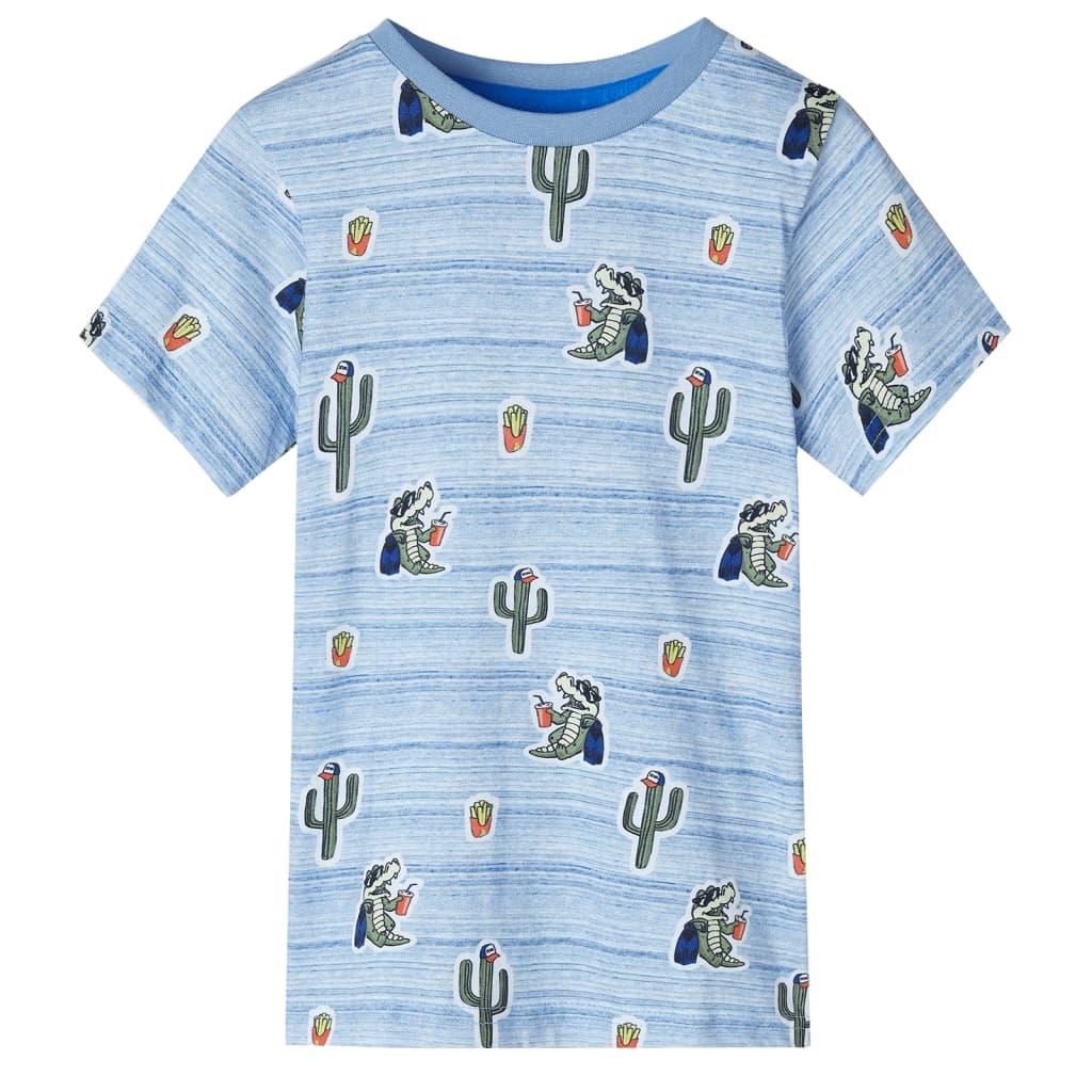 T-shirt til børn str. 140 - blå med krokodilleprint billede