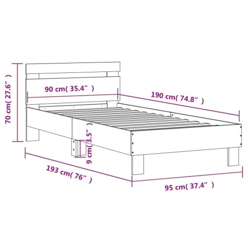 Sengeramme med sengegavl 90x190 cm - konstrueret træ, hvid