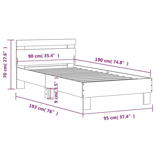 Sengeramme med sengegavl 90x190 cm - sonoma-eg, uden madras