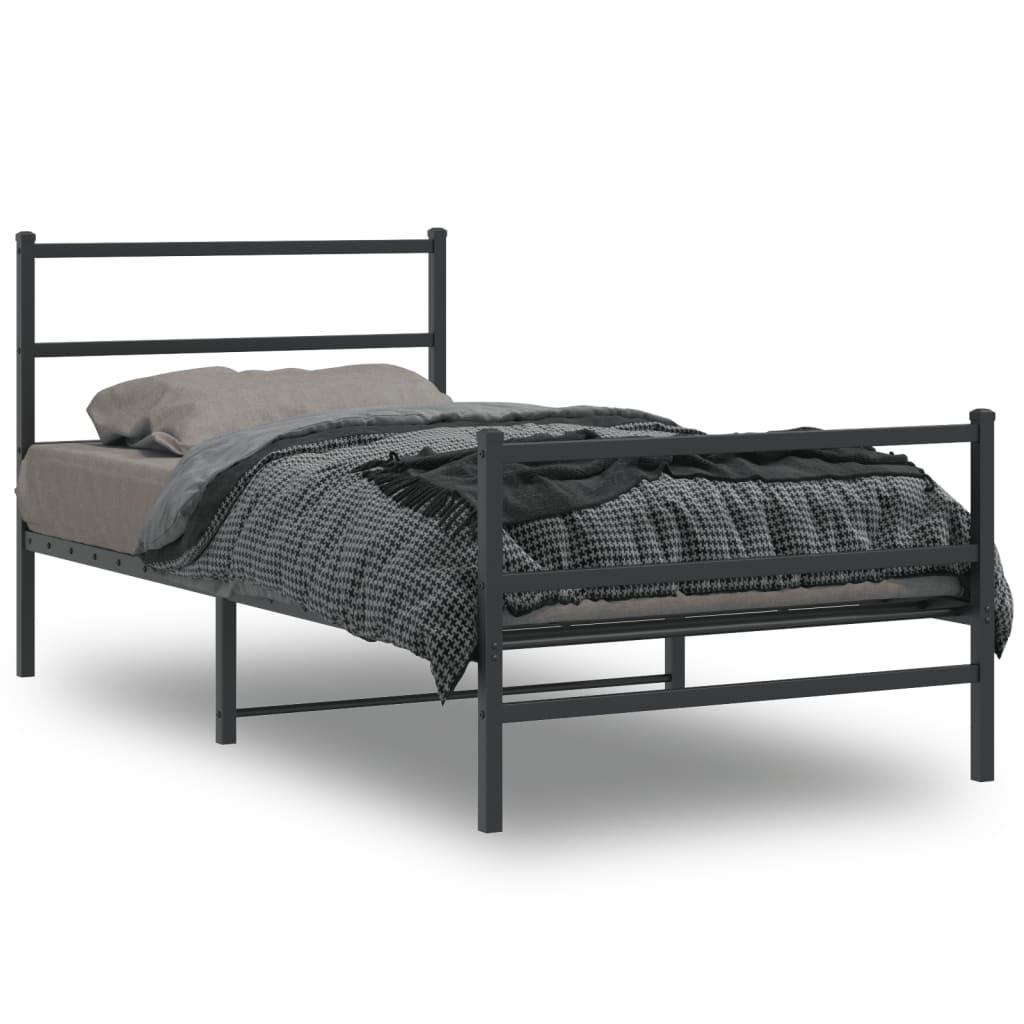 Sengeramme med sengegavl og fodgærde 100x190 cm metal sort
