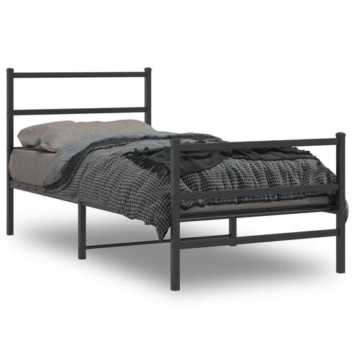 Sengeramme med sengegavl og fodgærde 90x190 cm metal sort
