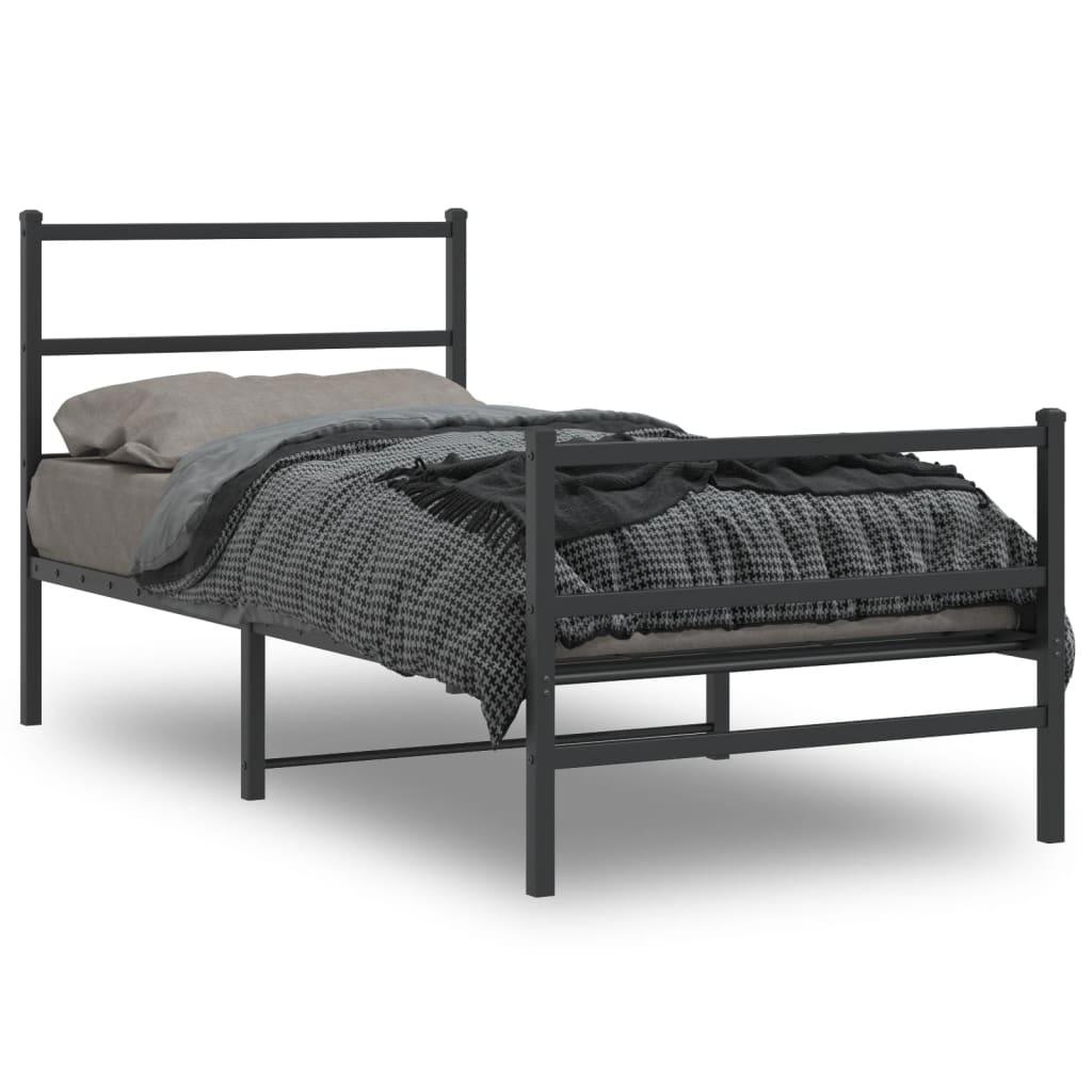 Sengeramme med sengegavl og fodgærde 90x190 cm metal sort