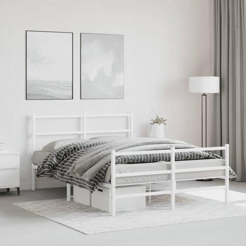 Sengeramme med sengegavl og fodgærde 135x190 cm metal hvid