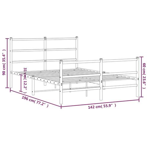 Sengeramme med sengegavl og fodgærde 135x190 cm metal hvid