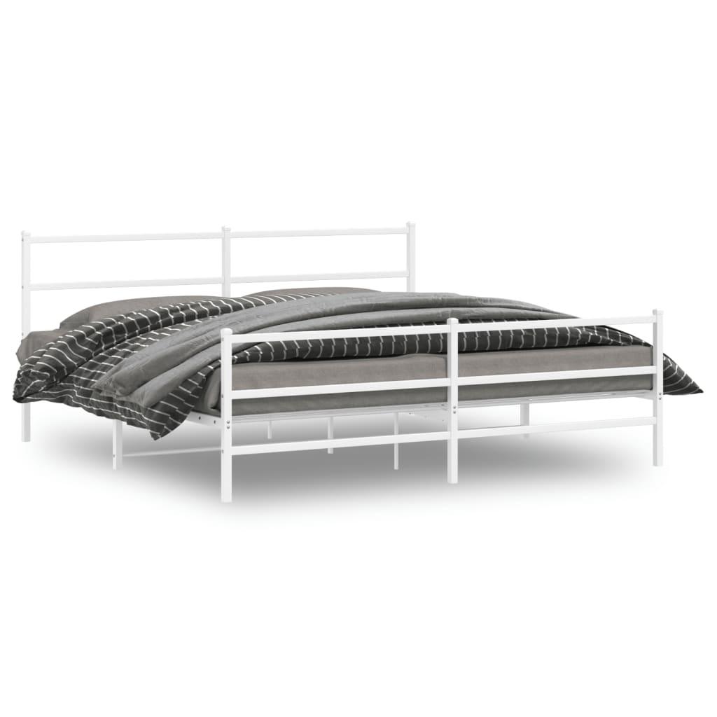 Sengeramme med gavl og fodgærde 193×203 cm - metal, hvid