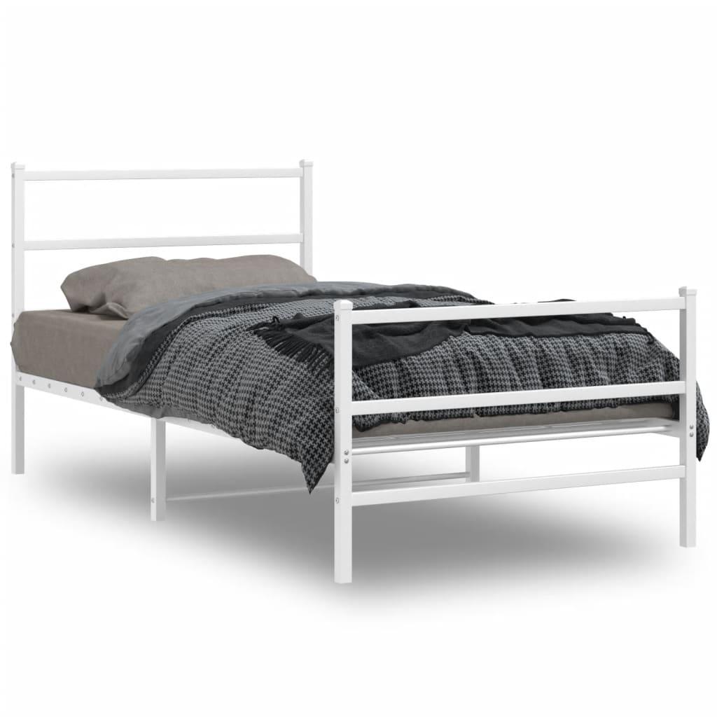 Sengeramme med sengegavl og fodgærde 100x200 cm metal hvid