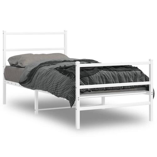 Sengeramme med sengegavl og fodgærde 90x200 cm metal hvid