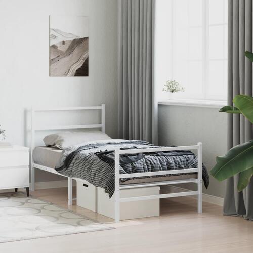 Sengeramme med sengegavl og fodgærde 90x200 cm metal hvid