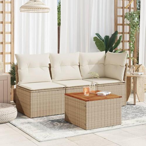 Havebord 55x55x37 cm polyrattan og akacietræ beige