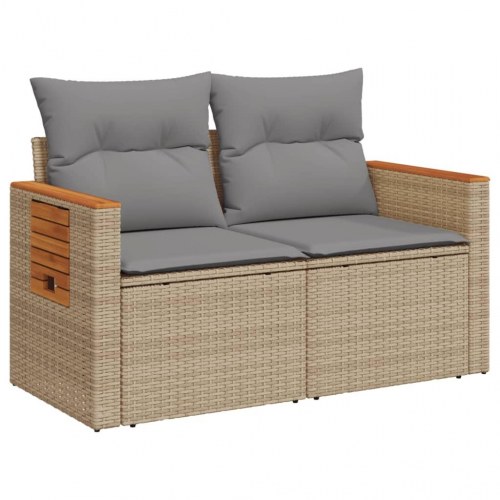 2-personers havesofa med hynder og sidebord - beige