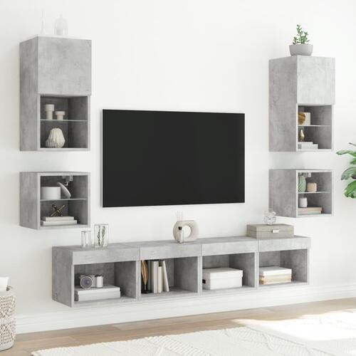 Væghængt tv-bord med LED-lys 30x28,5x30 cm betongrå
