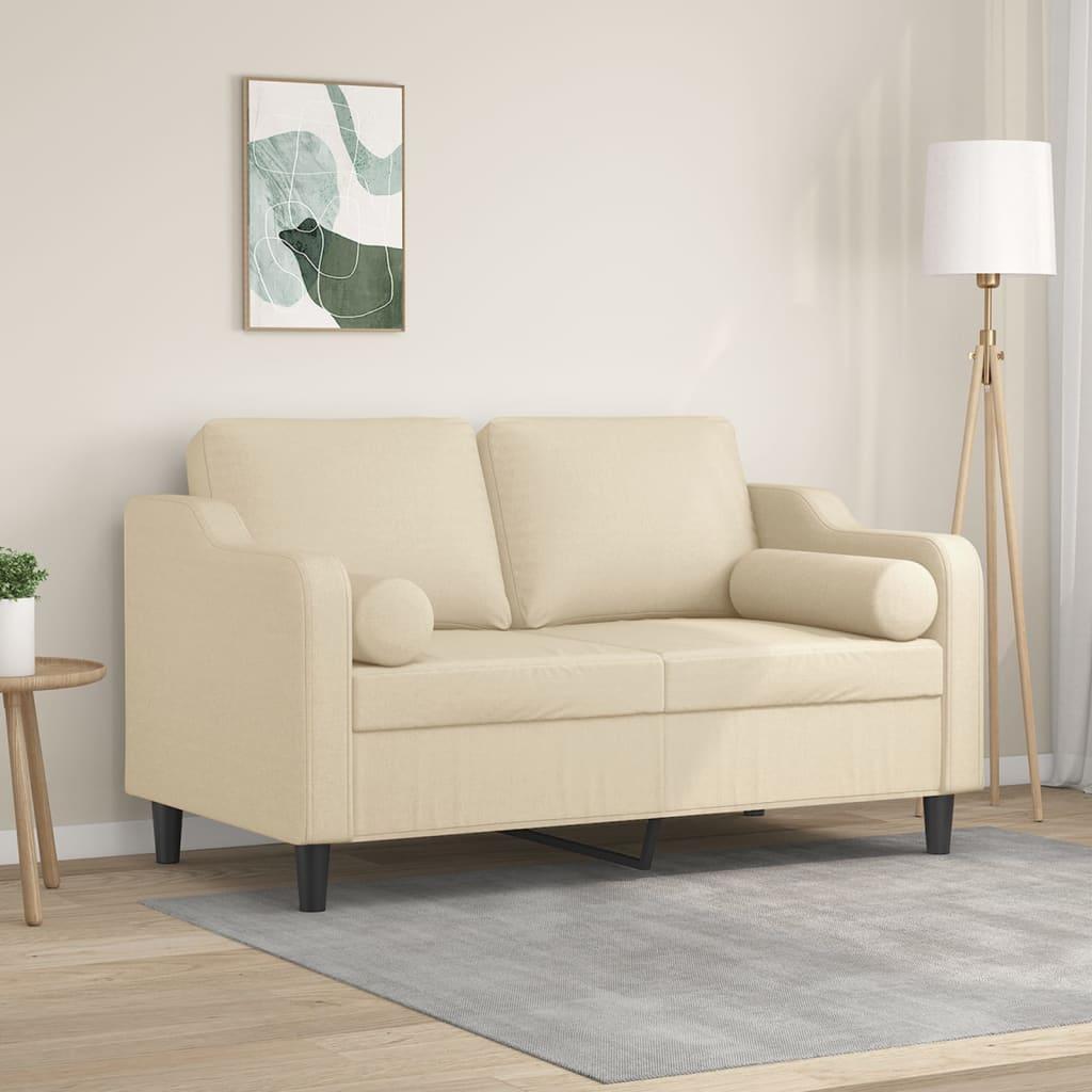 2-personers sofa med pyntepuder 120 cm stof cremefarvet billede