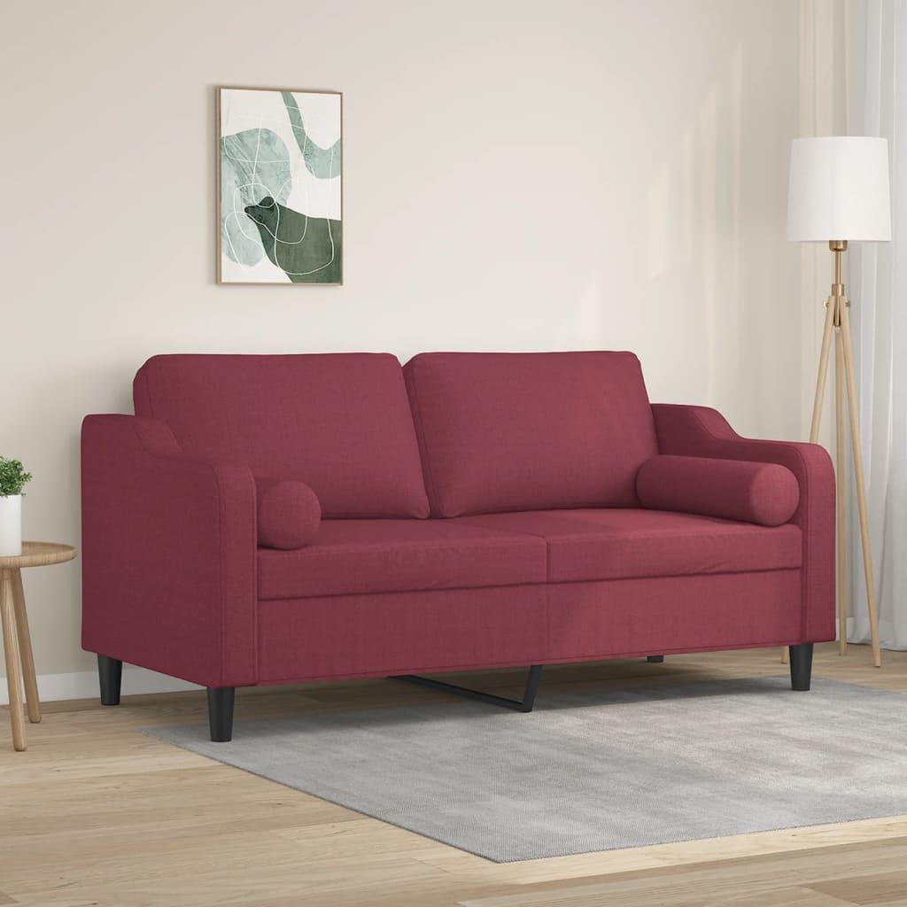 2-personers sofa med pyntepuder 140 cm stof vinrød billede