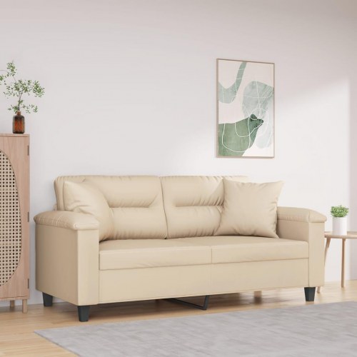2-personers sofa i mikrofiber med puder 140 cm - creme