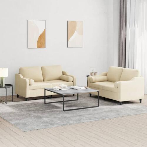 2 personers sofa med puder stof cremefarvet