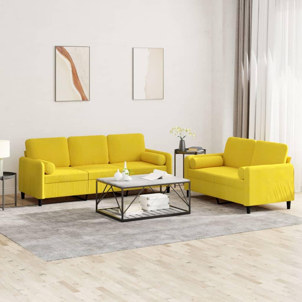 2 personers sofa med puder velour gul