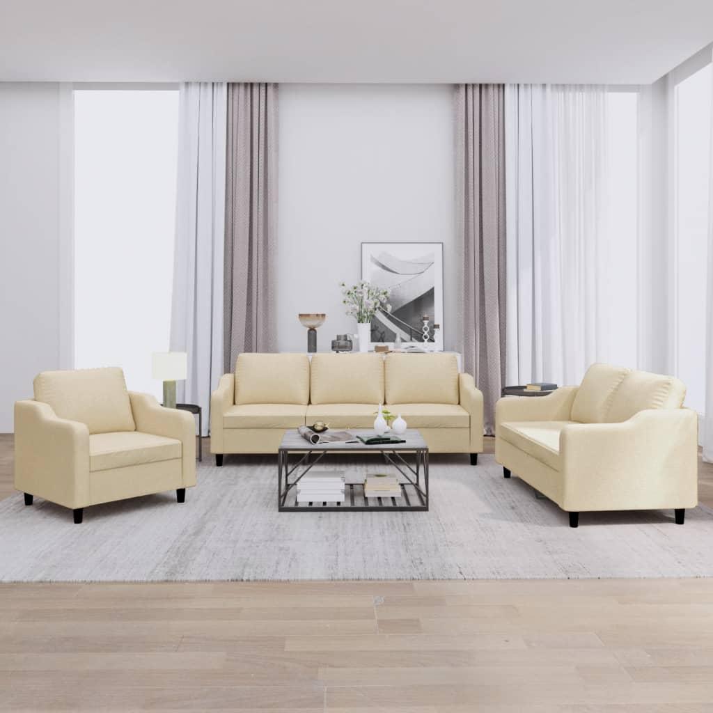 3 personers sofa med hynder stof cremefarvet