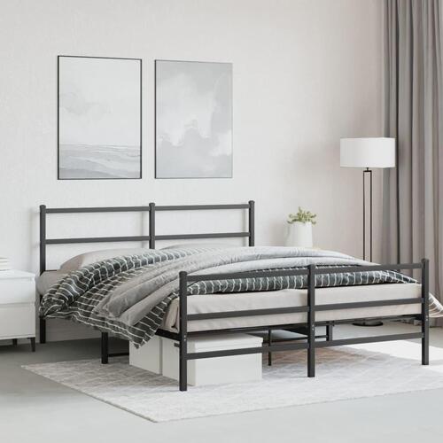 Sengeramme med sengegavl og fodgærde 150x200 cm metal sort