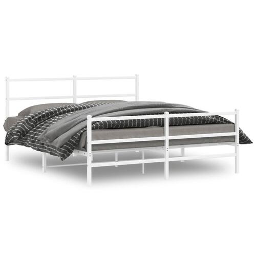 Sengeramme med sengegavl og fodgærde 150x200 cm metal hvid