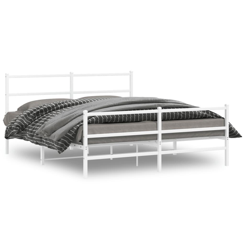Sengeramme med sengegavl og fodgærde 150x200 cm metal hvid