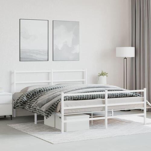 Sengeramme med sengegavl og fodgærde 150x200 cm metal hvid
