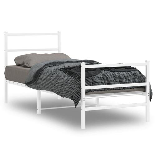 Sengeramme med sengegavl og fodgærde 75x190 cm metal hvid