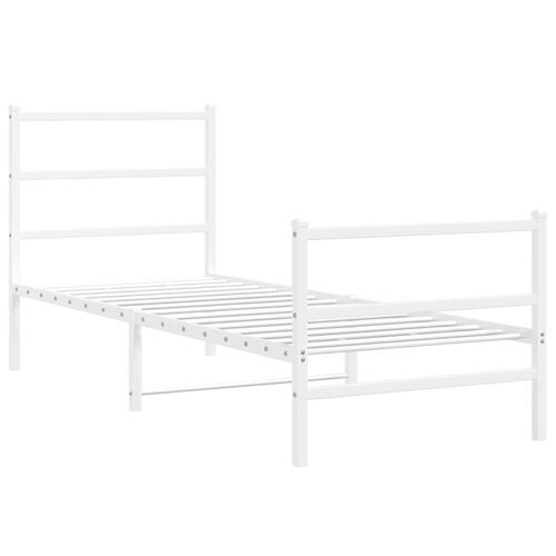 Sengeramme med sengegavl og fodgærde 75x190 cm metal hvid