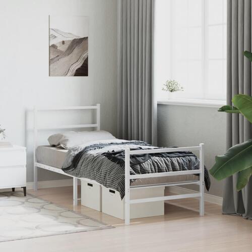 Sengeramme med sengegavl og fodgærde 75x190 cm metal hvid