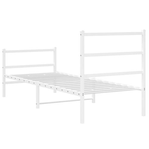 Sengeramme med sengegavl og fodgærde 75x190 cm metal hvid