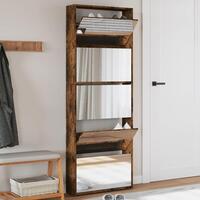 Skoskab med spejl og 5 hylder 63x17x169,5 cm røget egetræsfarve