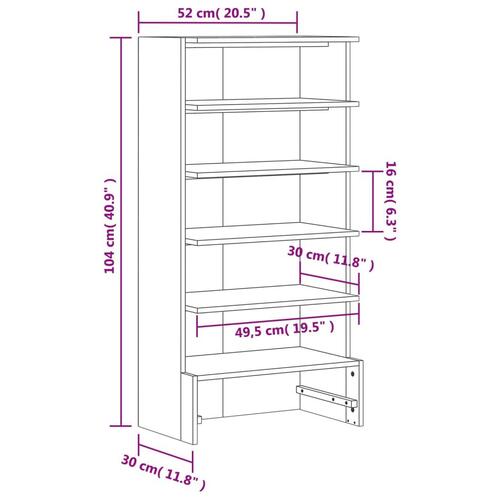 Skoreol 52x30x104 cm massivt fyrretræ gyldenbrun