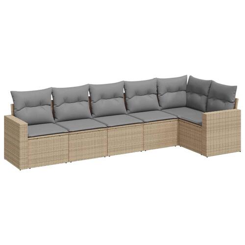 Sofasæt til haven 6 dele med hynder polyrattan beige