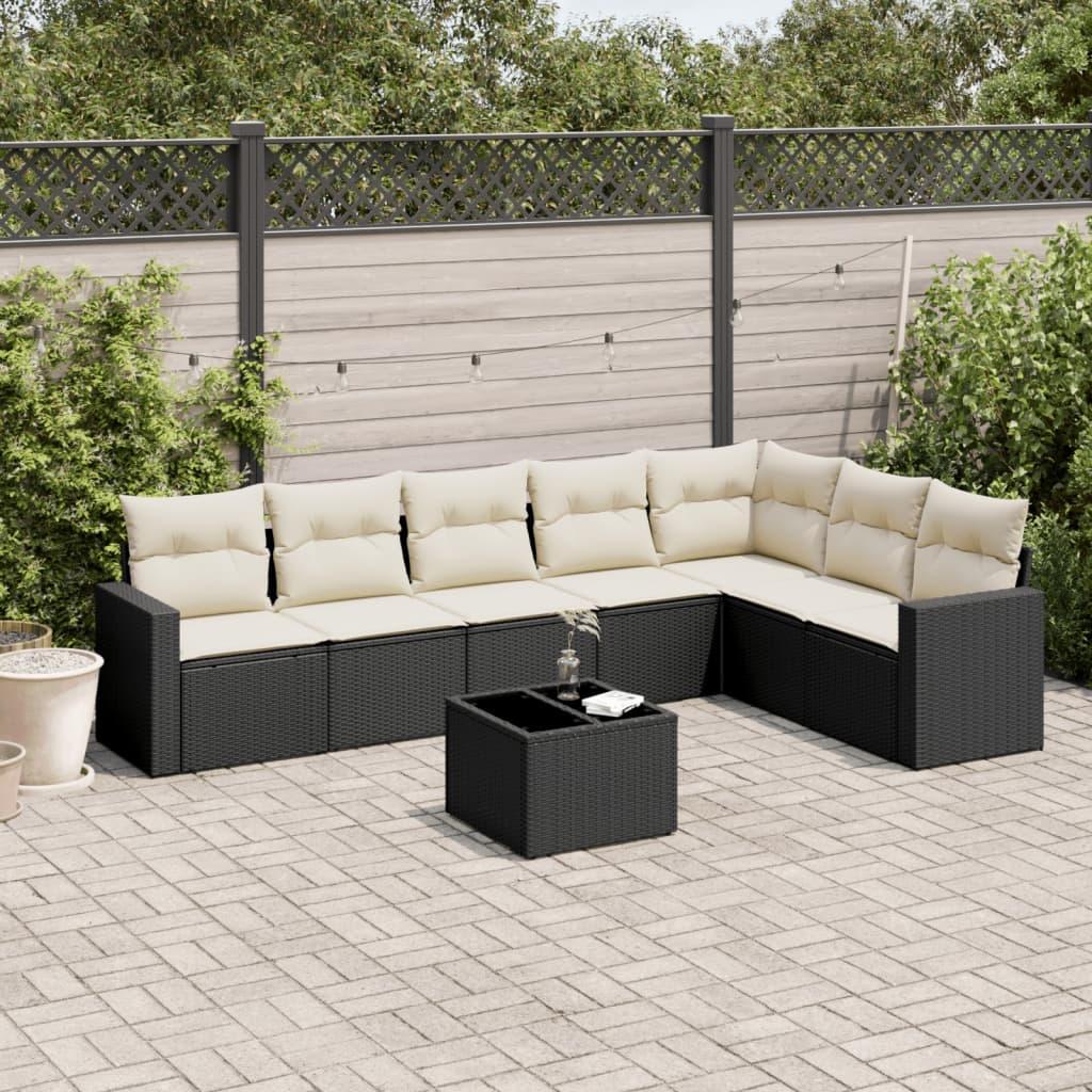 Sofasæt til haven 8 dele med hynder polyrattan sort
