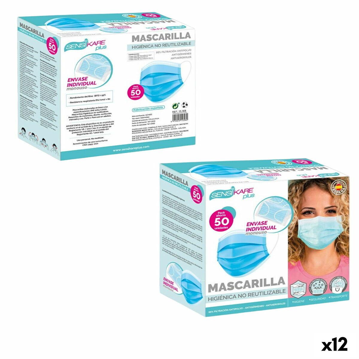 SensiKare hygiejniske masker - 50 stk pr. æske (12 æsker) billede