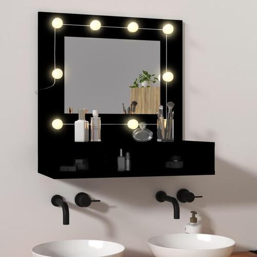Spejlskab med LED-lys 60x31,5x62 cm sort
