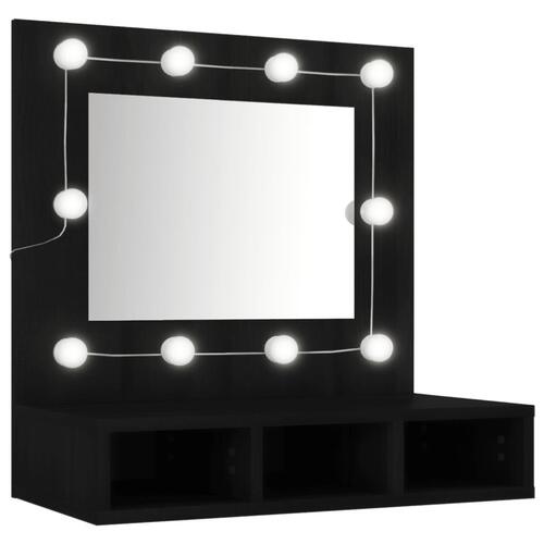 Spejlskab med LED-lys 60x31,5x62 cm sort