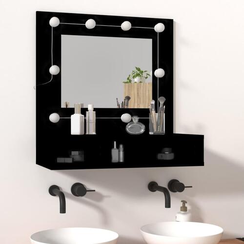 Spejlskab med LED-lys 60x31,5x62 cm sort