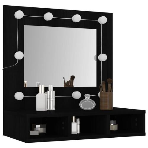 Spejlskab med LED-lys 60x31,5x62 cm sort