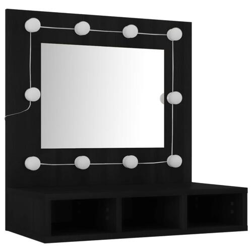 Spejlskab med LED-lys 60x31,5x62 cm sort