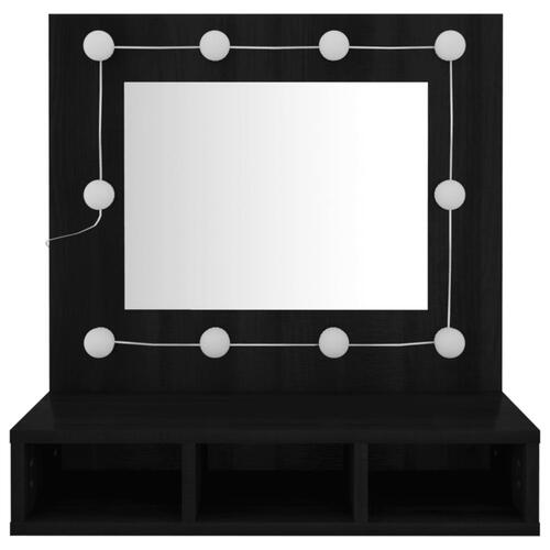 Spejlskab med LED-lys 60x31,5x62 cm sort