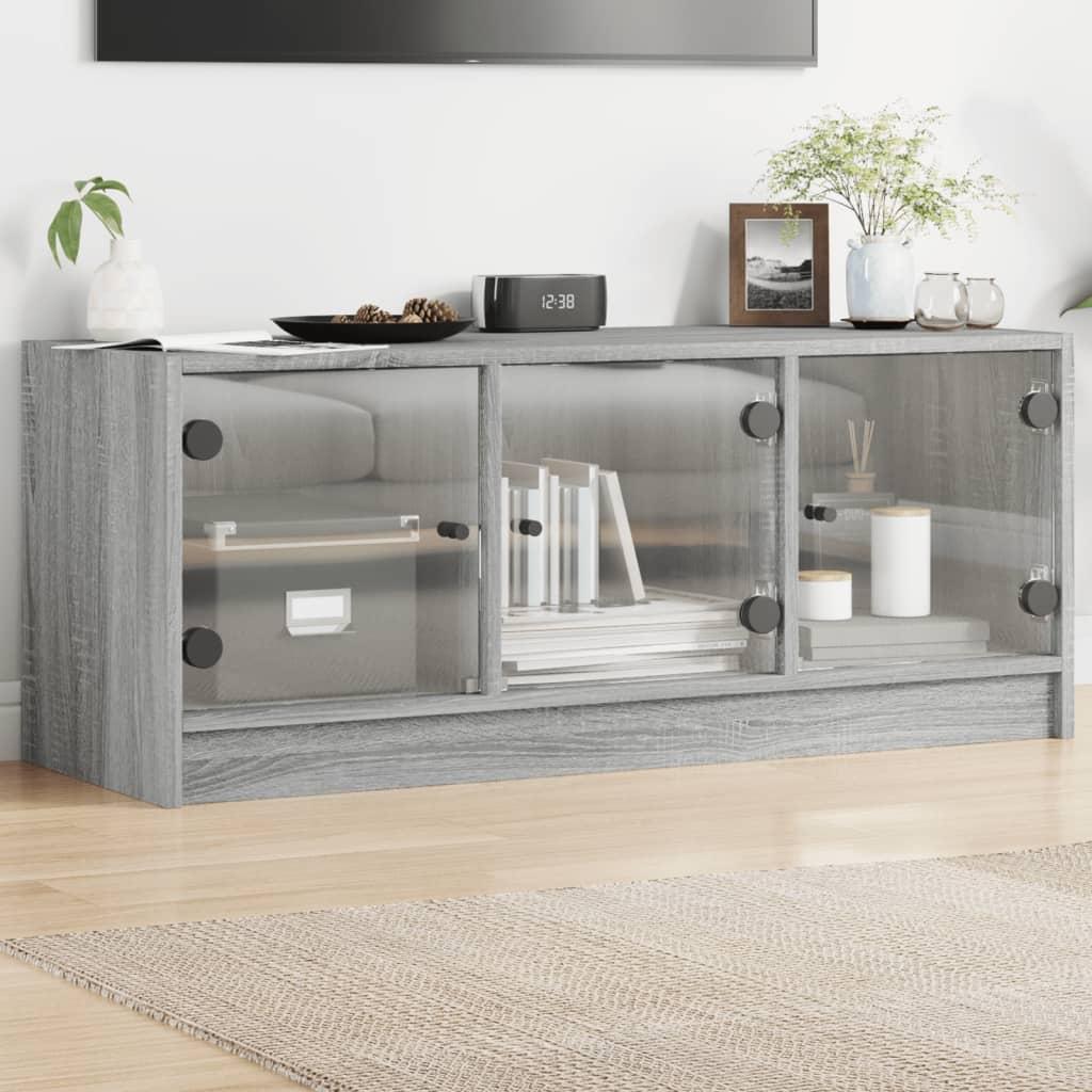 Skab med glaslåger 102x37x42 cm grå sonoma-eg billede
