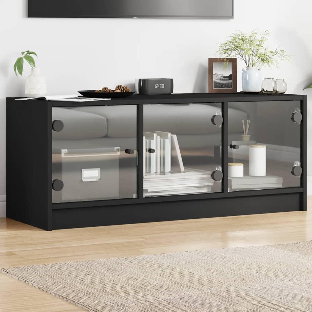 Tv-bord med glaslåger 102x37x42 cm sort
