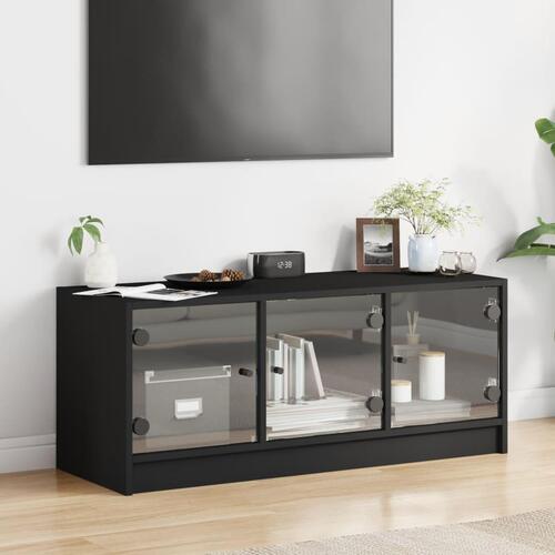 Tv-bord med glaslåger 102x37x42 cm sort