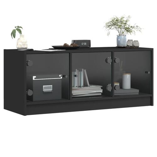 Tv-bord med glaslåger 102x37x42 cm sort