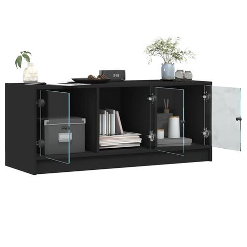 Tv-bord med glaslåger 102x37x42 cm sort