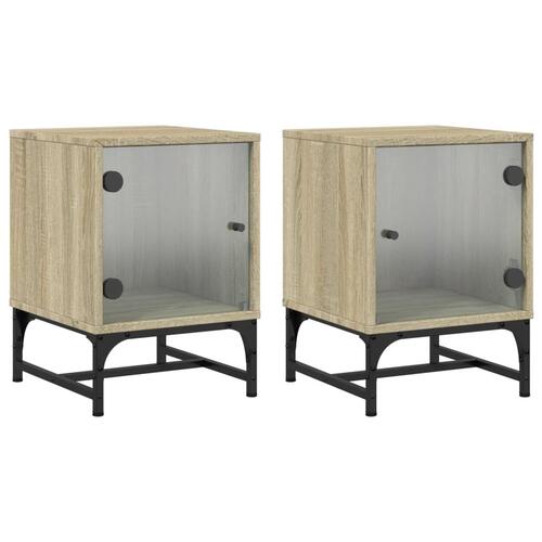 Sengeborde med glaslåger 2 stk. 35x37x50 cm grå sonoma-eg