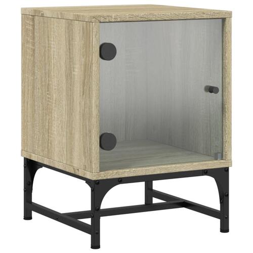 Sengeborde med glaslåger 2 stk. 35x37x50 cm grå sonoma-eg