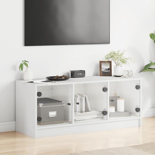 Tv-bord med glaslåger 102x37x42 cm hvid